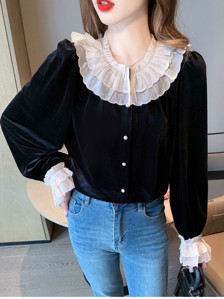 Embroidery commuting tops lace profession small shirt