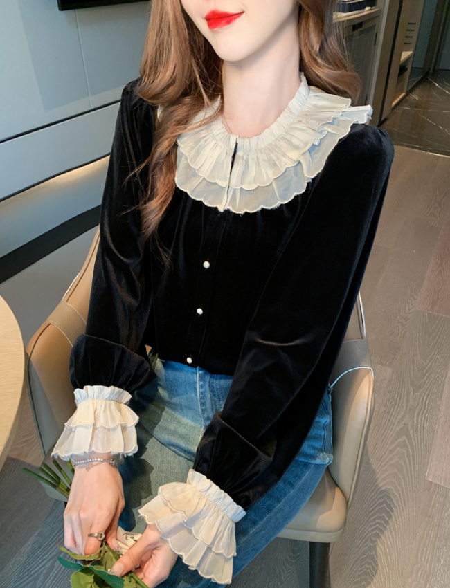 Embroidery commuting tops lace profession small shirt