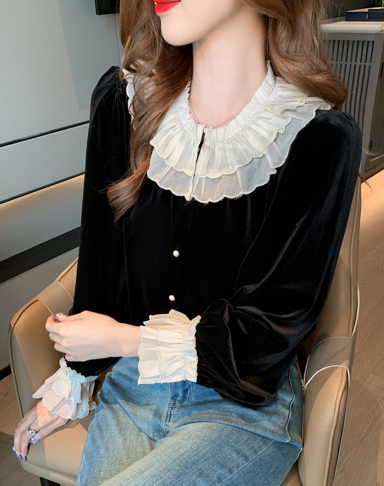 Embroidery commuting tops lace profession small shirt