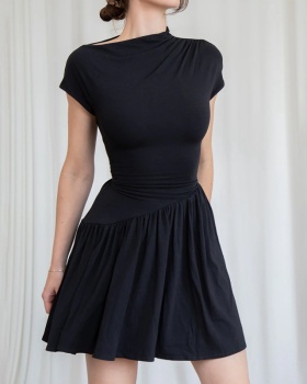 Pure back frenum short sleeve fashion slim dress for women