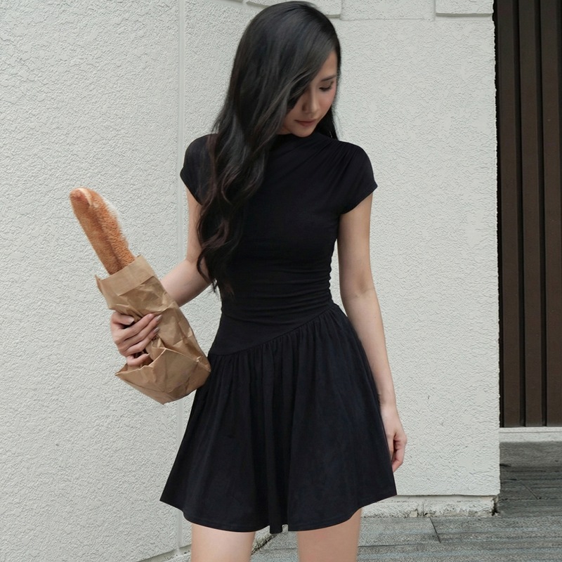 Pure back frenum short sleeve fashion slim dress for women