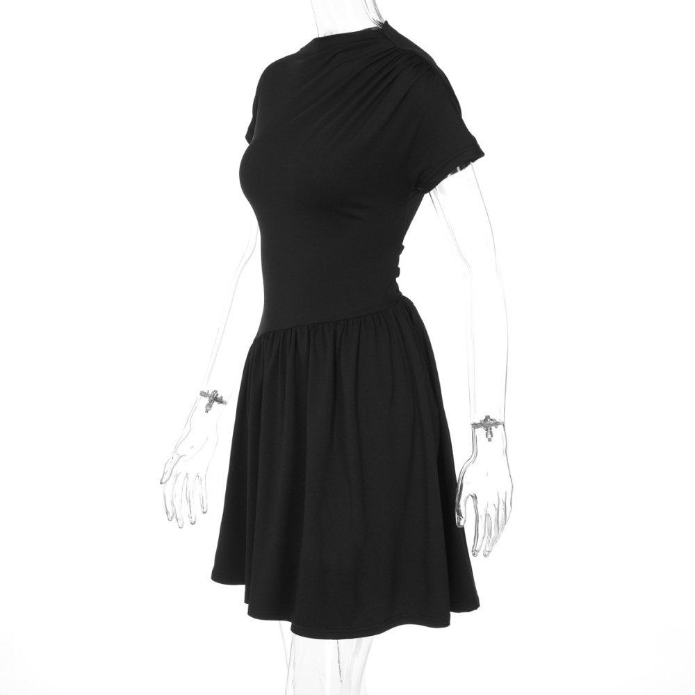 Pure back frenum short sleeve fashion slim dress for women