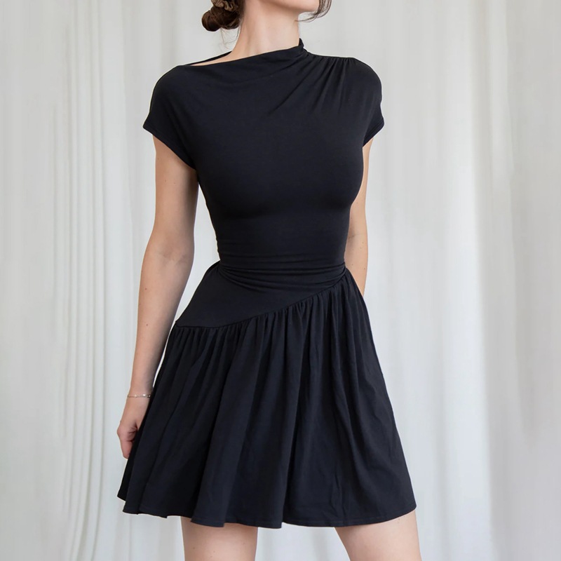 Pure back frenum short sleeve fashion slim dress for women