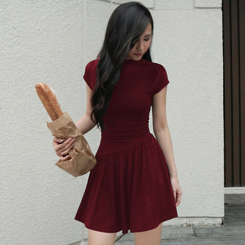 Pure back frenum short sleeve fashion slim dress for women
