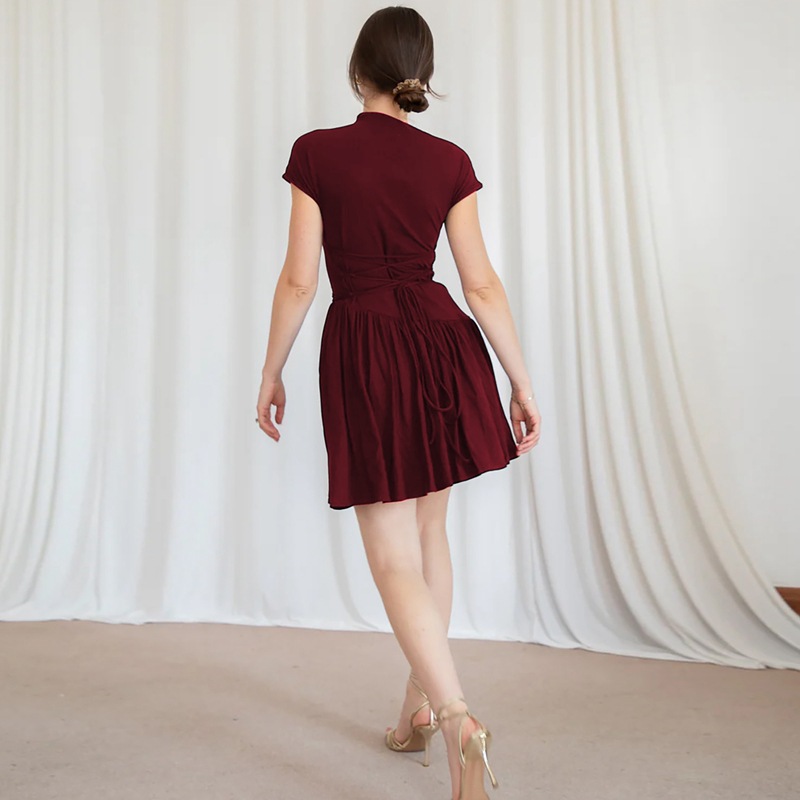 Pure back frenum short sleeve fashion slim dress for women