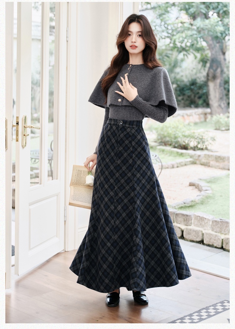 Plaid gray cloak twill sueding sweater a set