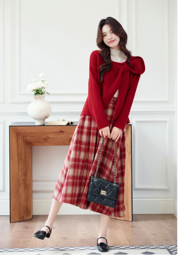 Knitted plaid coat inside the ride christmas tops 3pcs set