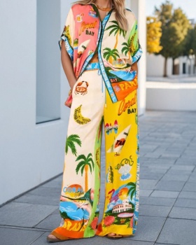 Mixed colors European style wide leg pants a set