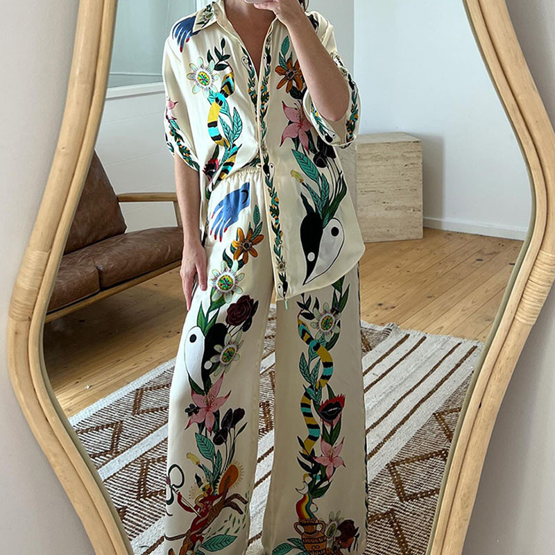 Vacation European style fashion wide leg pants a set