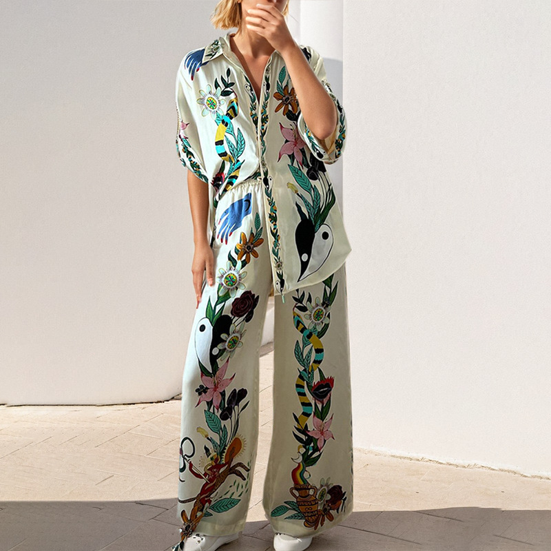 Vacation European style fashion wide leg pants a set