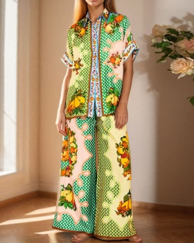 Vacation mixed colors European style wide leg pants a set