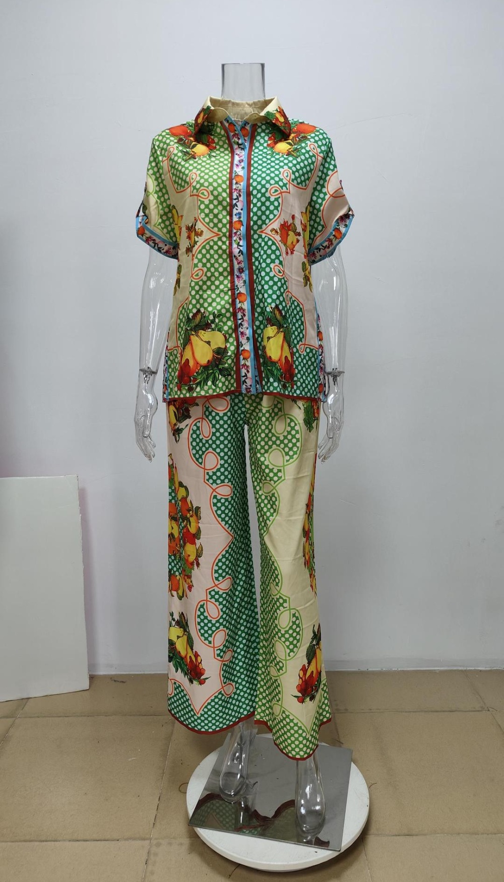 Vacation mixed colors European style wide leg pants a set