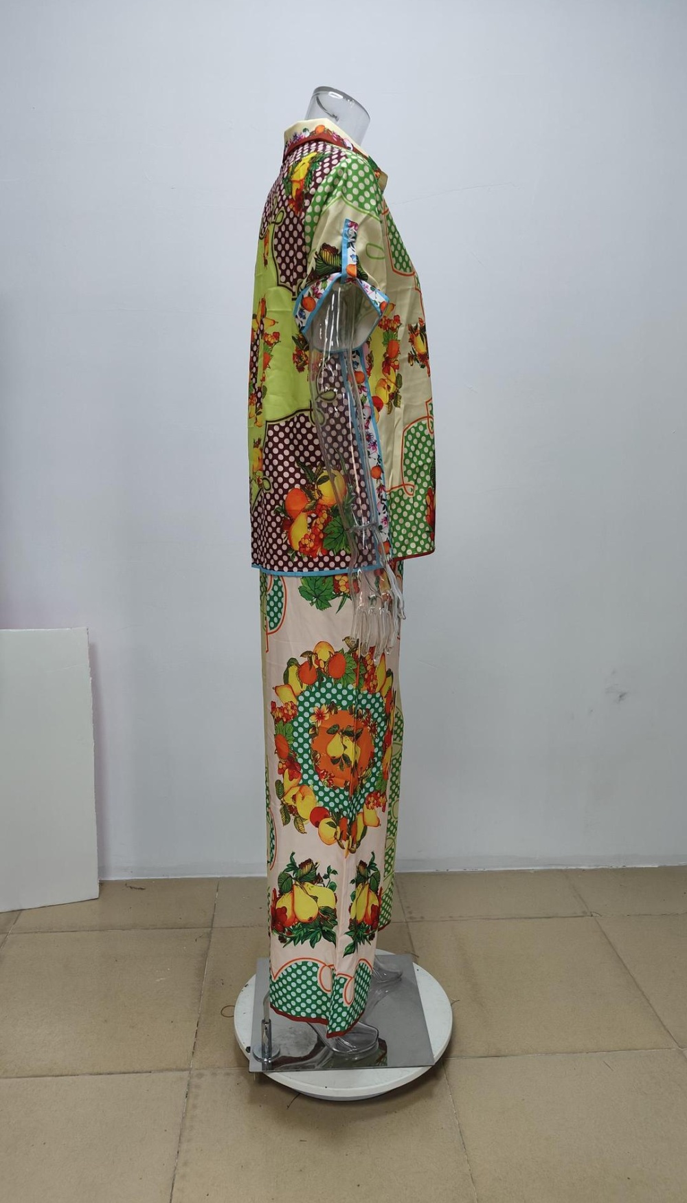 Vacation mixed colors European style wide leg pants a set