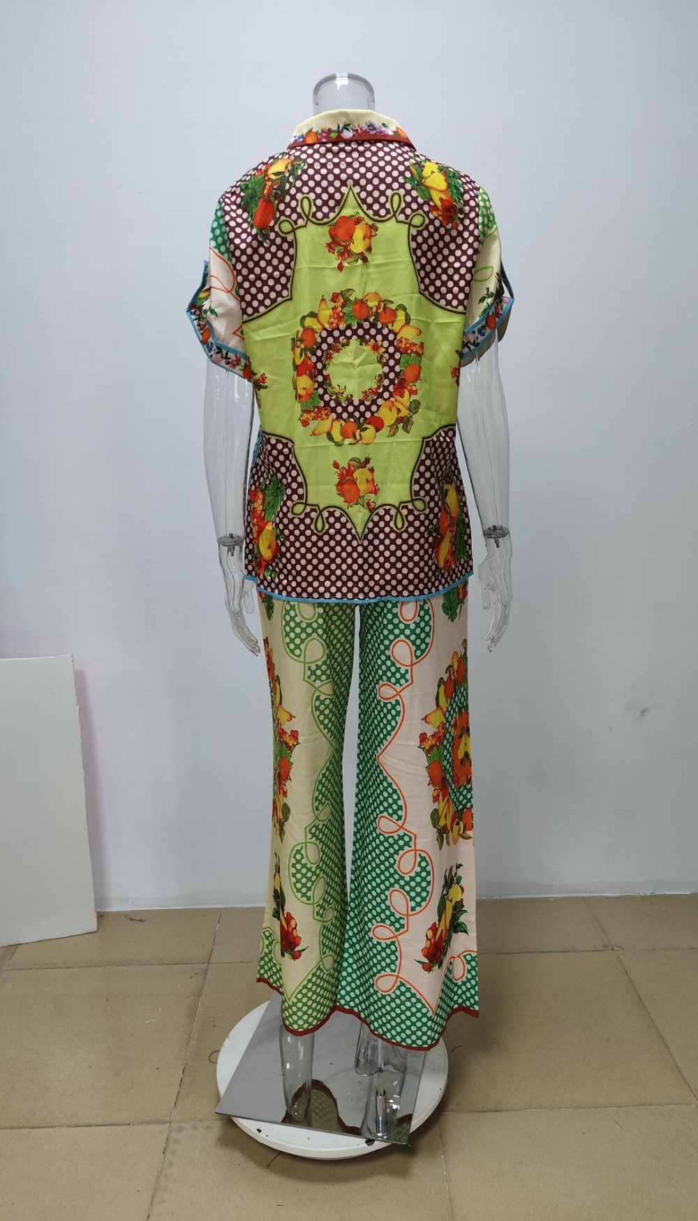 Vacation mixed colors European style wide leg pants a set