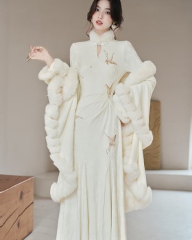 White coat thick dress 2pcs set