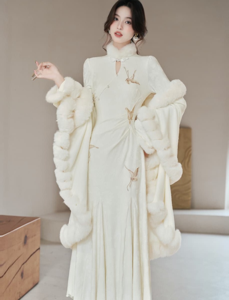 White coat thick dress 2pcs set