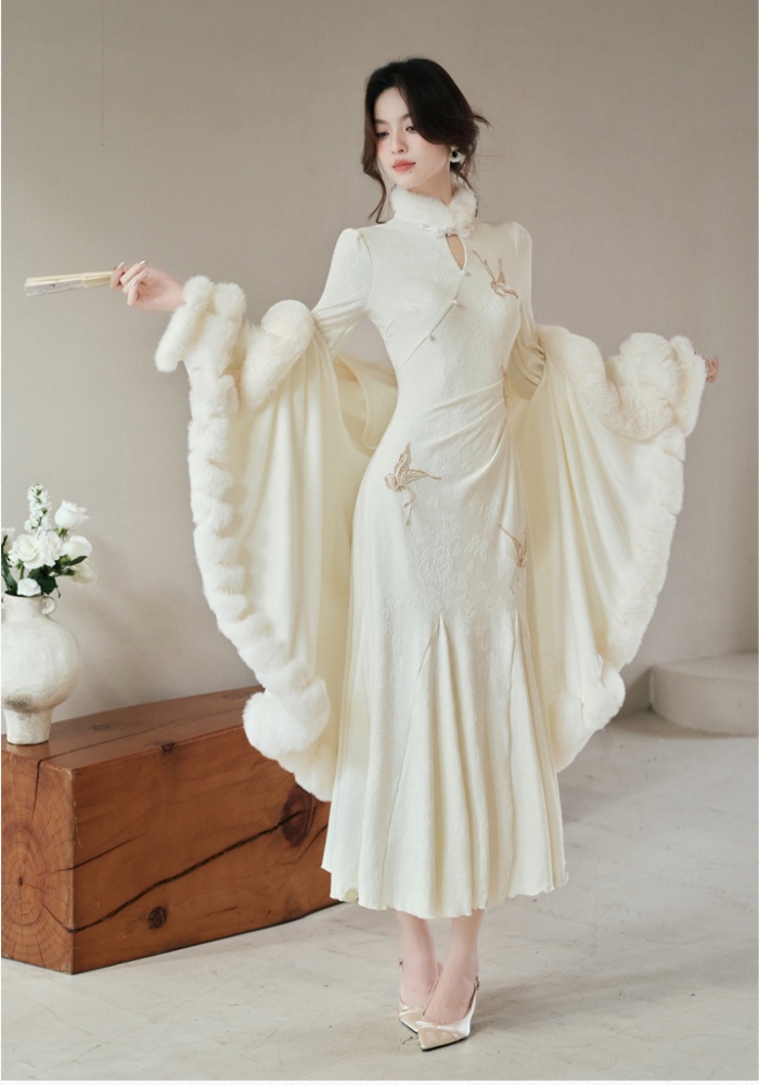 White coat thick dress 2pcs set