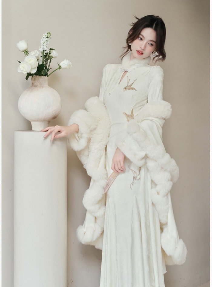 White coat thick dress 2pcs set