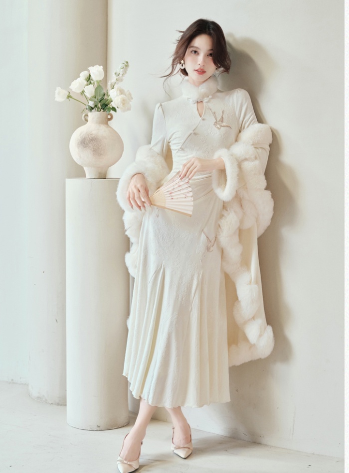 White coat thick dress 2pcs set