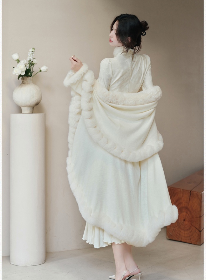 White coat thick dress 2pcs set