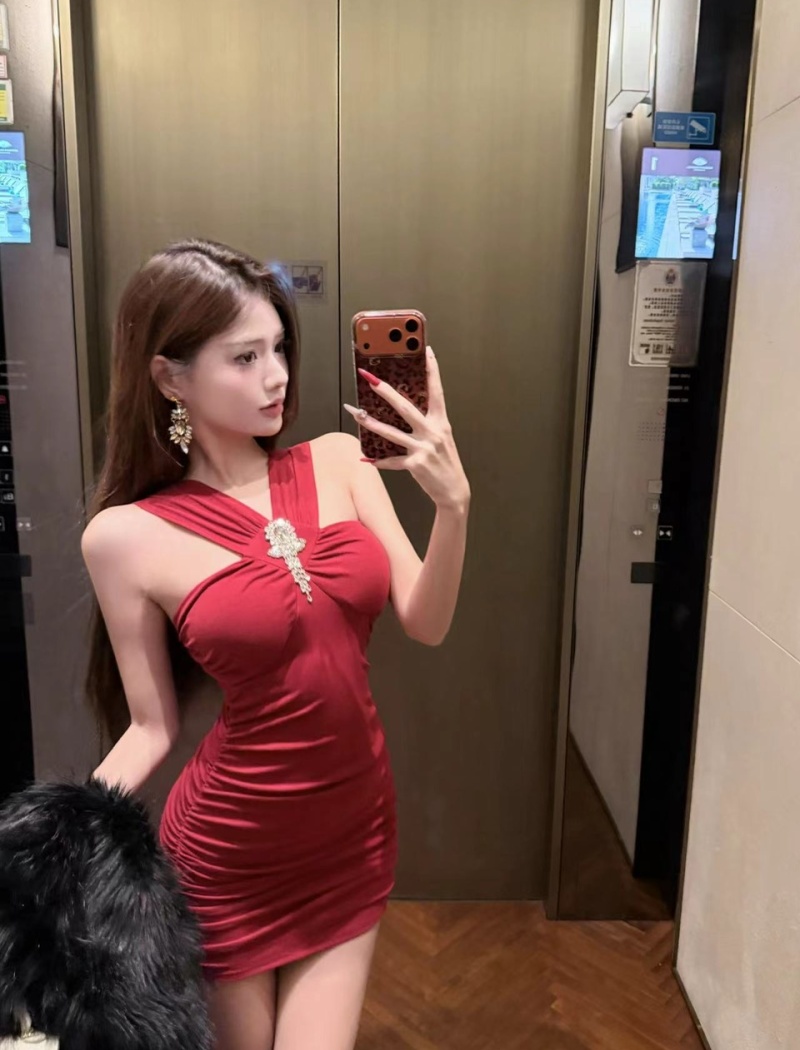 Bottoming elasticity cotton low-cut short dress