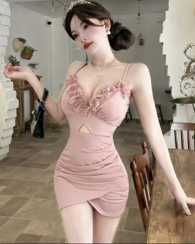 Sling package hip short low-cut elasticity dress