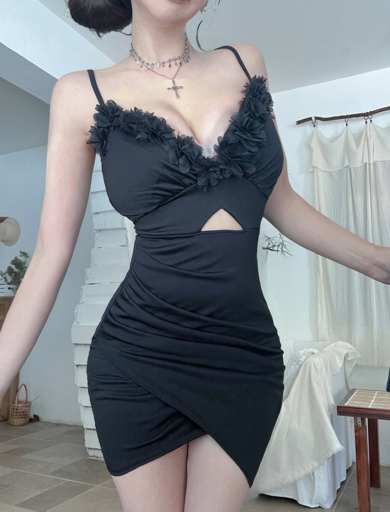 Sling package hip short low-cut elasticity dress