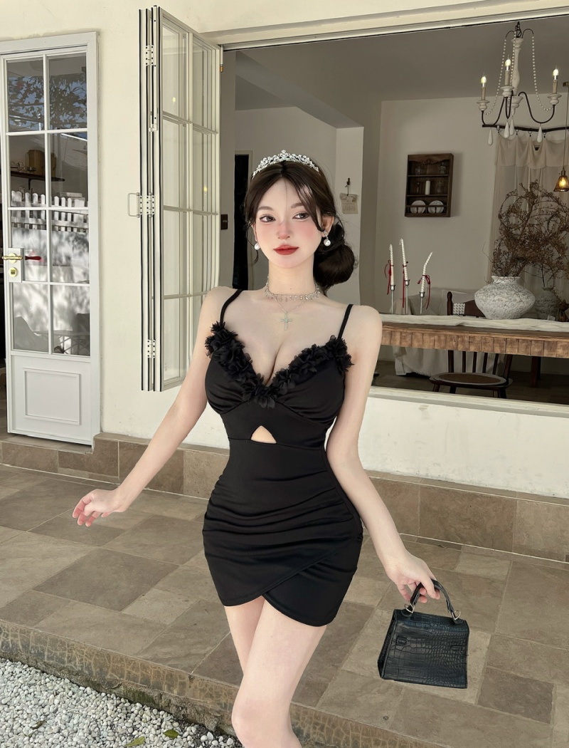 Sling package hip short low-cut elasticity dress