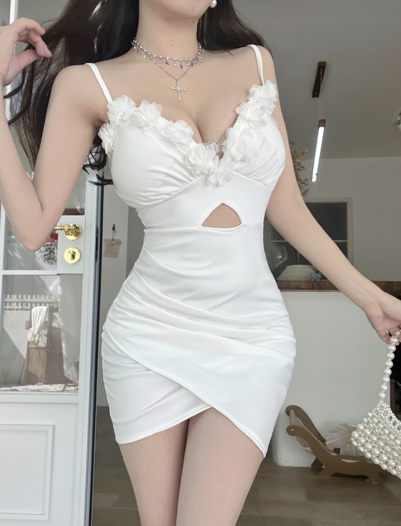 Sling package hip short low-cut elasticity dress