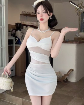 Package hip sling perspective low-cut bottoming short tight dress