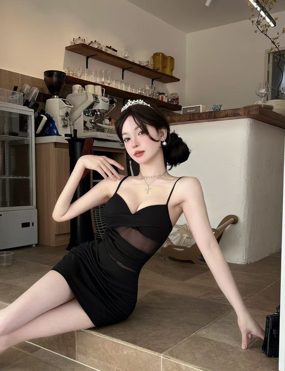 Package hip sling perspective low-cut bottoming short tight dress