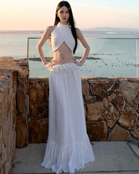 Halter tops niche long skirt 2pcs set for women