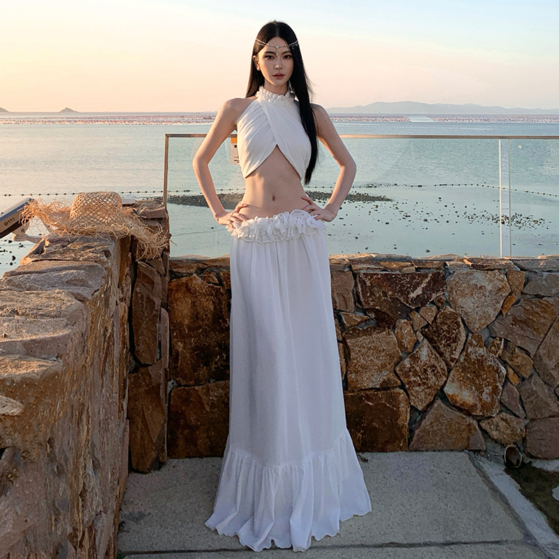 Halter tops niche long skirt 2pcs set for women