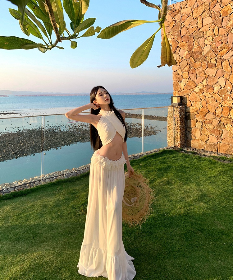 Halter tops niche long skirt 2pcs set for women