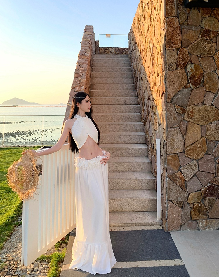 Halter tops niche long skirt 2pcs set for women