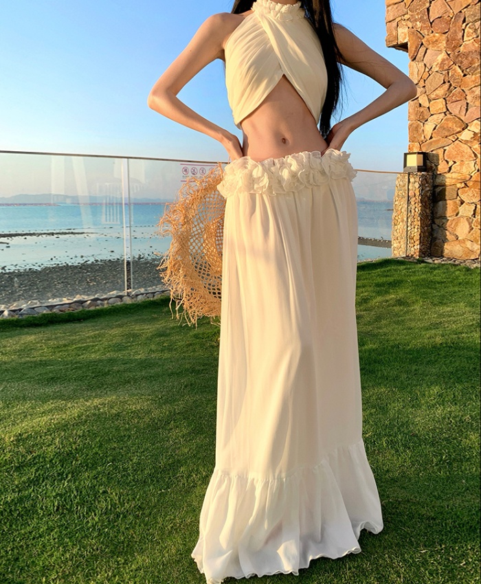 Halter tops niche long skirt 2pcs set for women