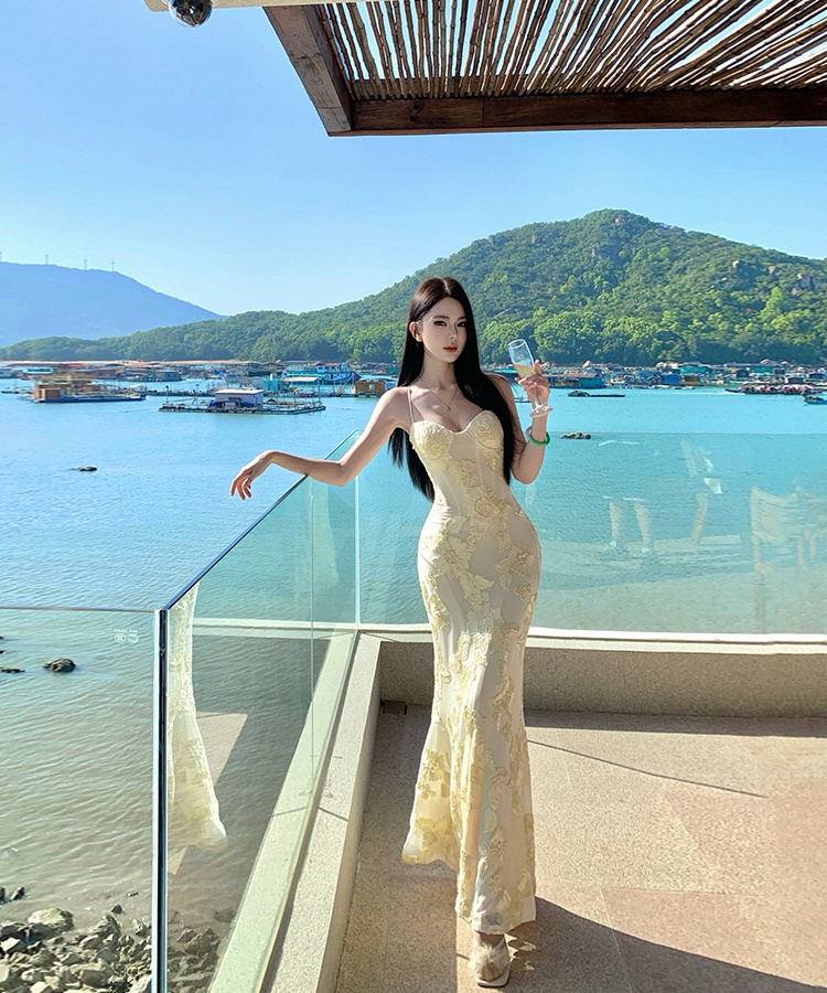 Rose slim halter lace sexy temperament frenum jumpsuit