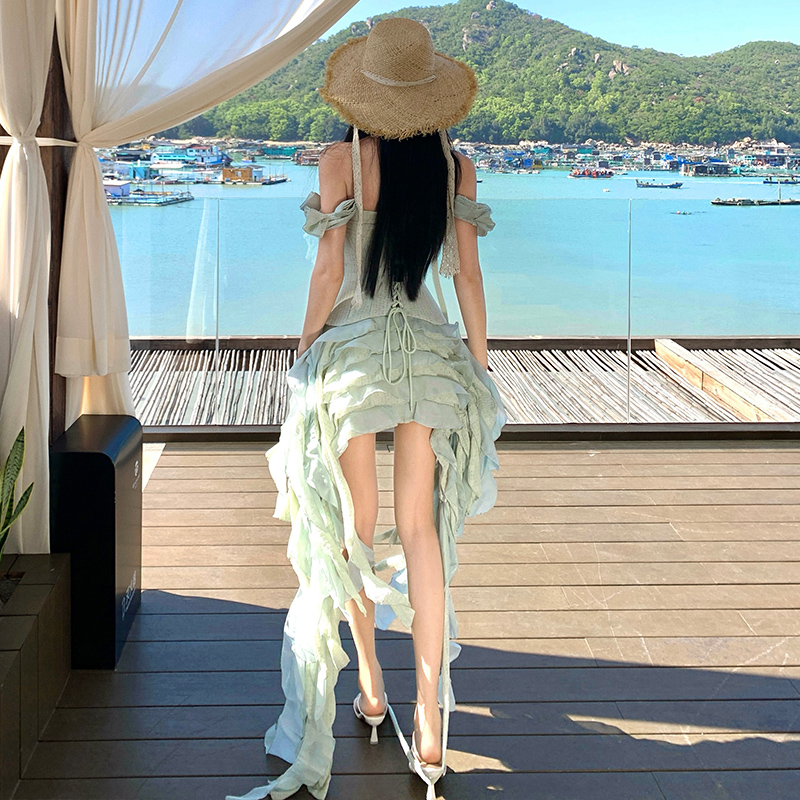 Seaside halter banquet tassels vacation niche sexy dress