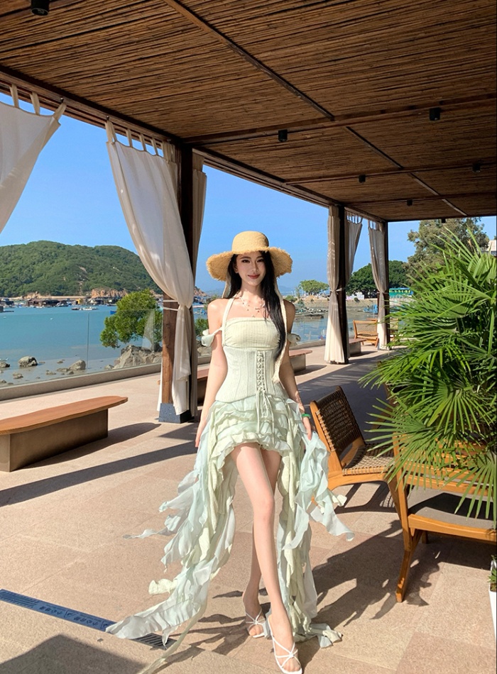 Seaside halter banquet tassels vacation niche sexy dress