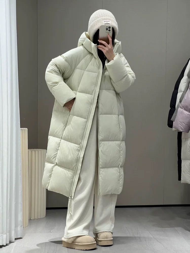Thick loose all-match duck down hooded down coat for women