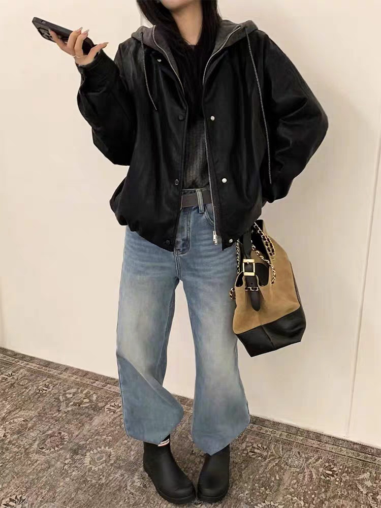 Pseudo-two Casual winter jacket hooded loose fashion coat