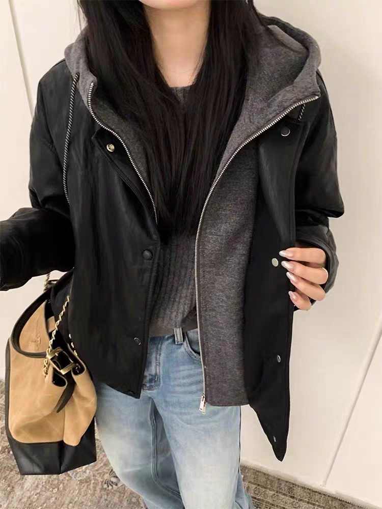 Pseudo-two Casual winter jacket hooded loose fashion coat