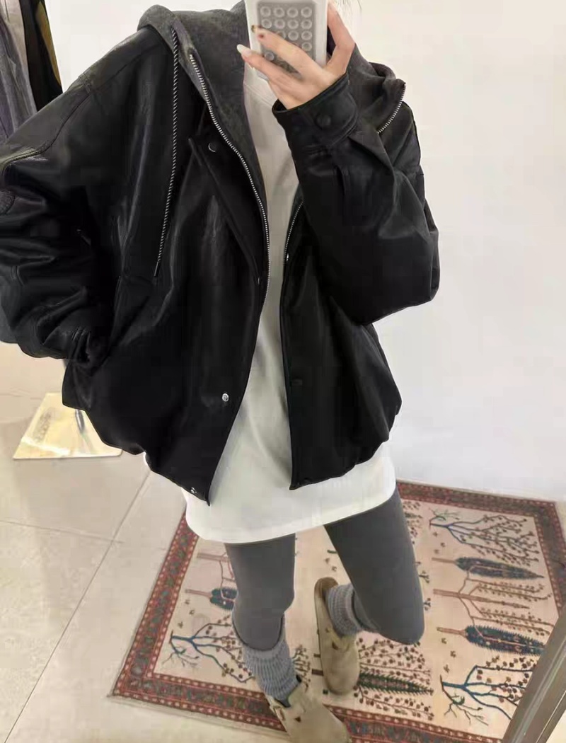 Pseudo-two Casual winter jacket hooded loose fashion coat