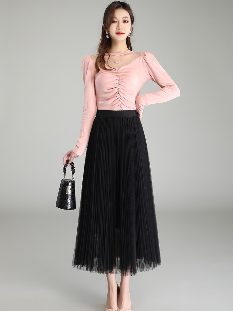 Gauze Western style big skirt long Korean style slim autumn skirt