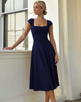 Fashion pure long dress shoulder strap zip dress