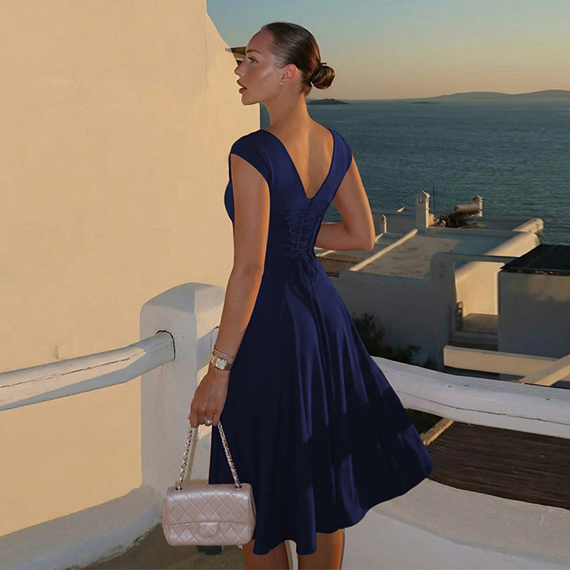 Fashion pure long dress shoulder strap zip dress