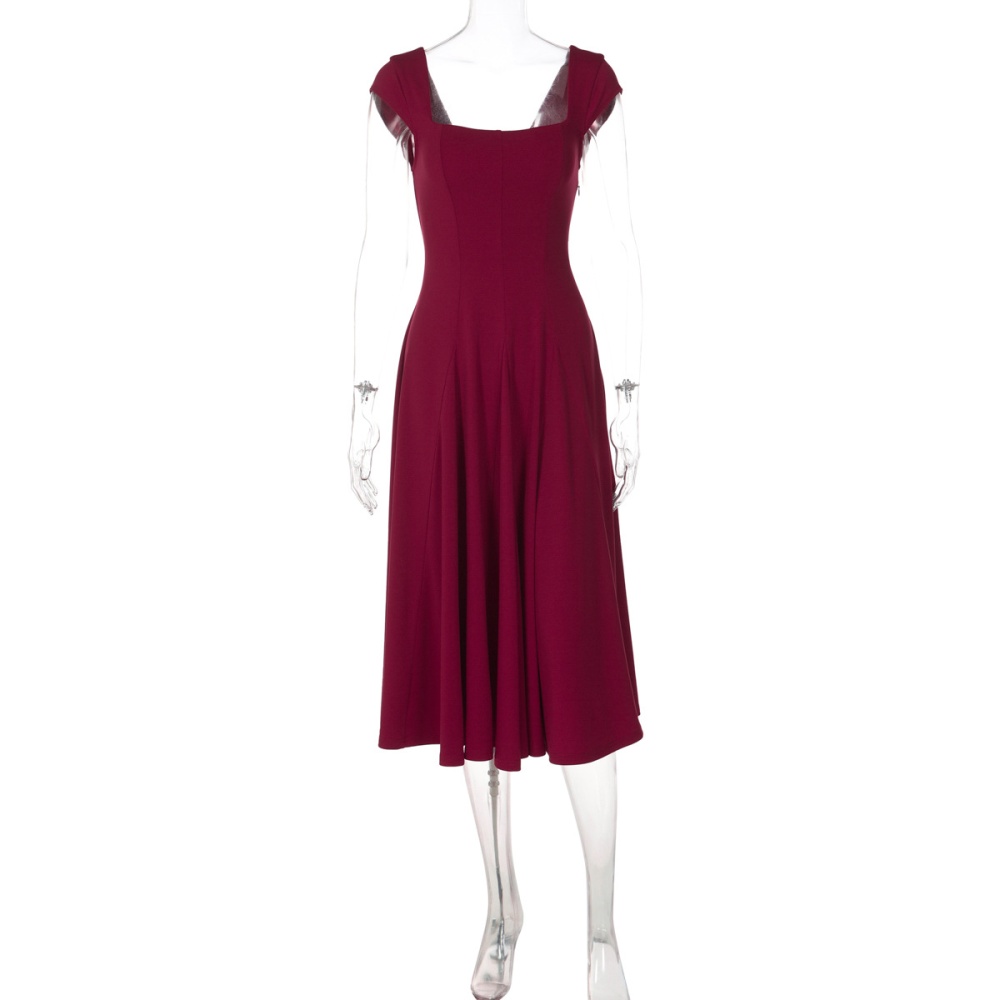 Fashion pure long dress shoulder strap zip dress