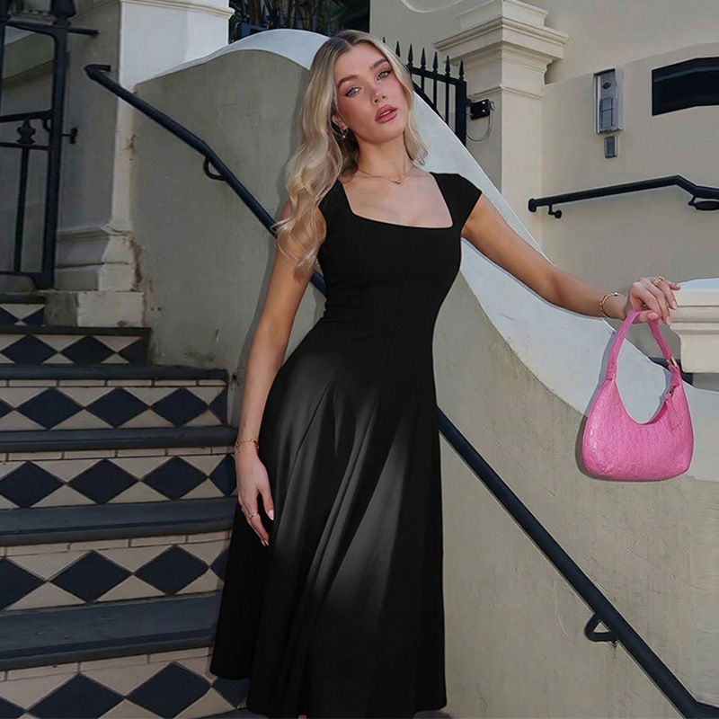 Fashion pure long dress shoulder strap zip dress