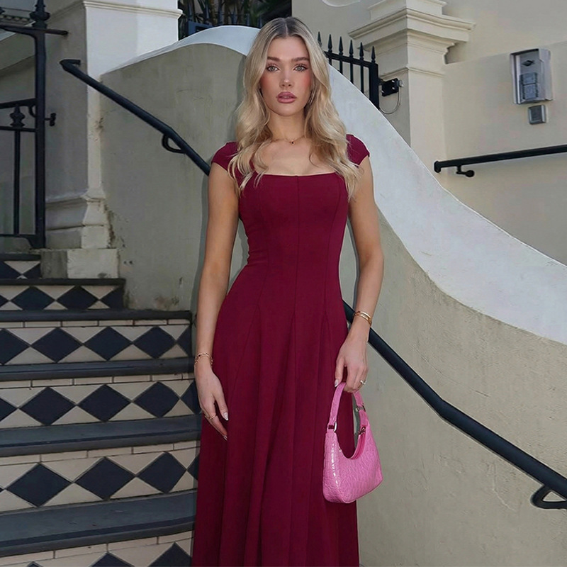 Fashion pure long dress shoulder strap zip dress