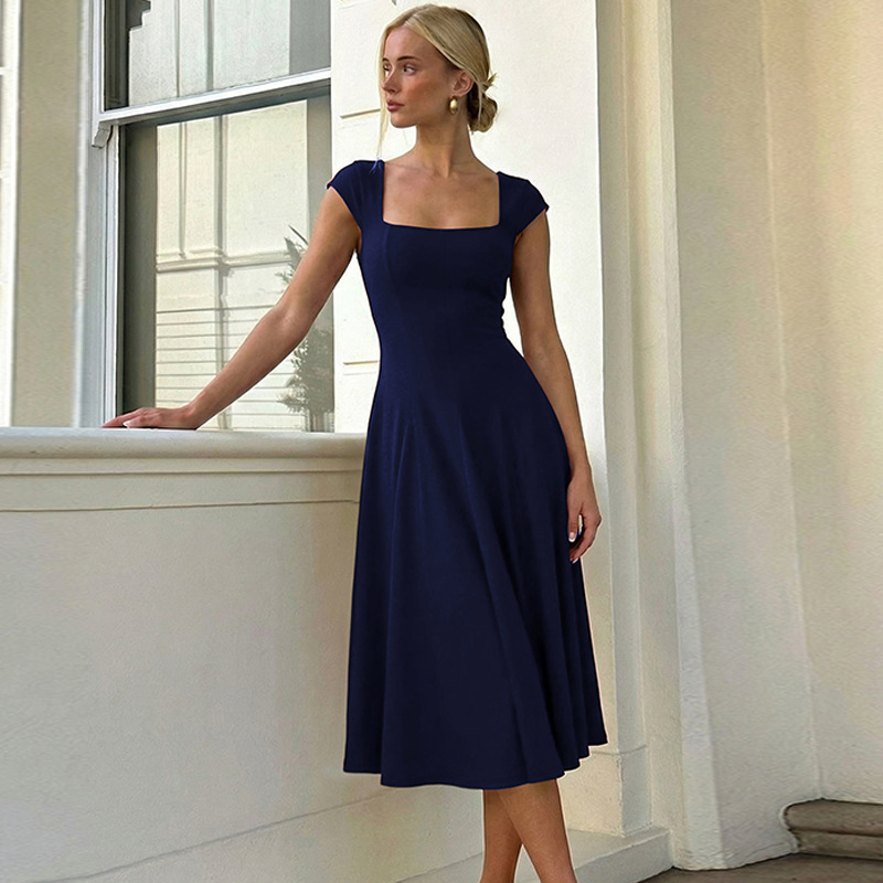 Fashion pure long dress shoulder strap zip dress